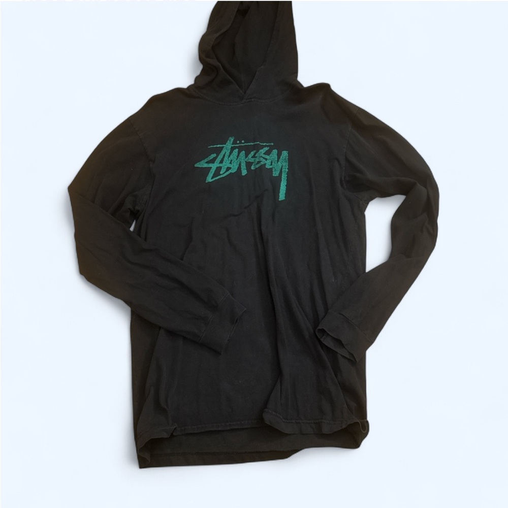 Stussy Black and Green Graphic hoodie